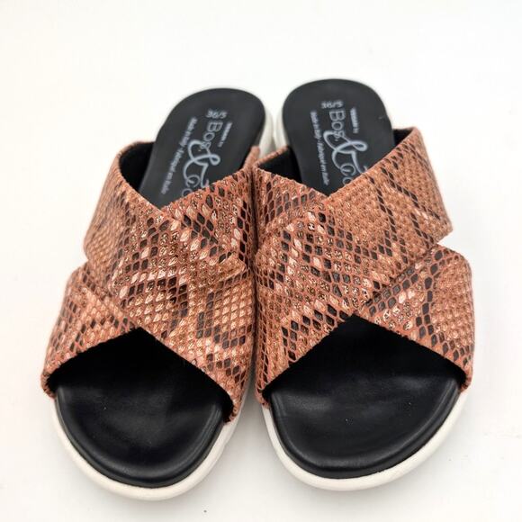 Vegan By Bos & Co Snakeskin Print Wedge Slides Sandals Brown Size US5 EU36 - Picture 2 of 8